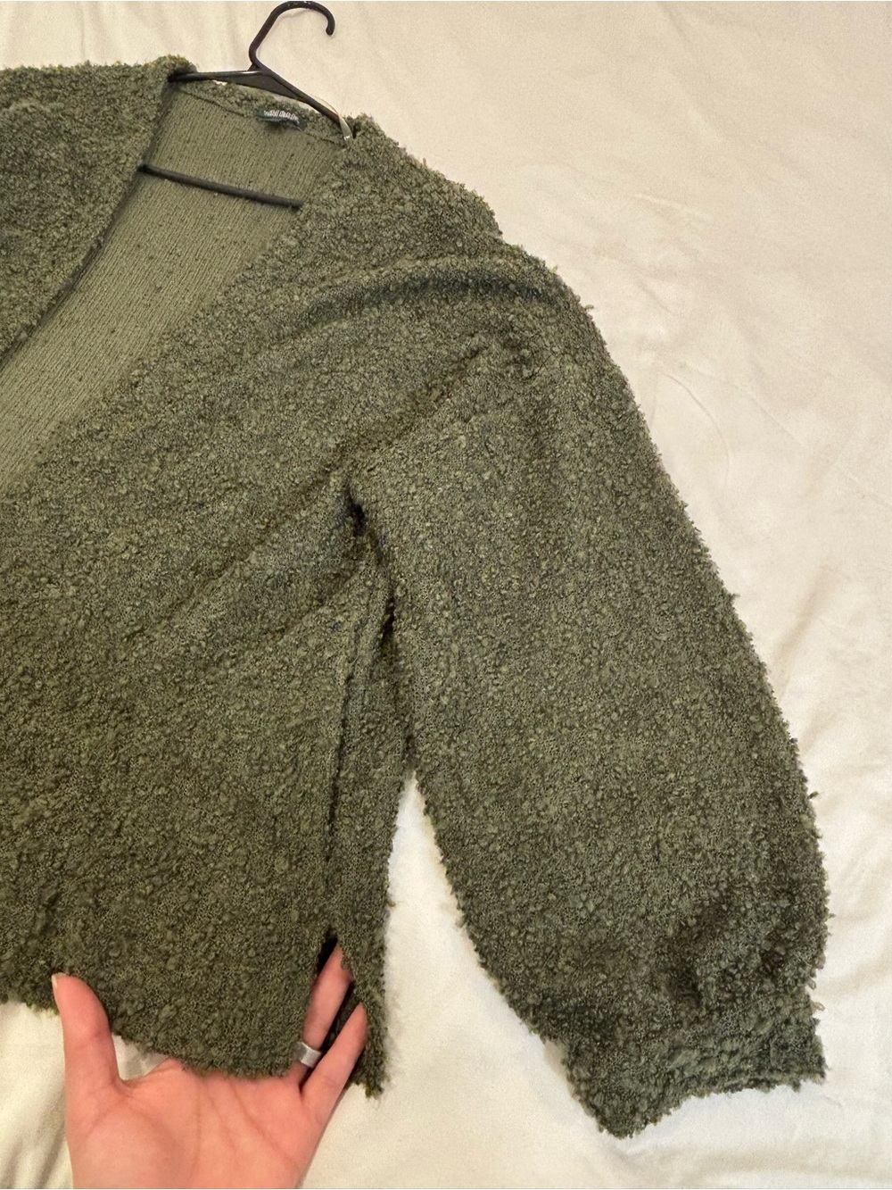 Bundle of Cozy Open-Front Bouclé Cardigan Sweaters - Olive & Black - Picture 3 of 6